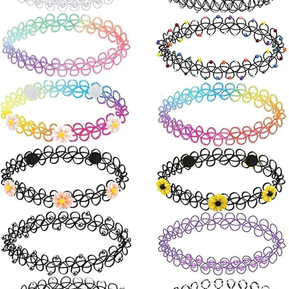 12PC Tattoo Choker Necklace for Women - 90s Choker Necklaces Y2K Fashion Trendy
